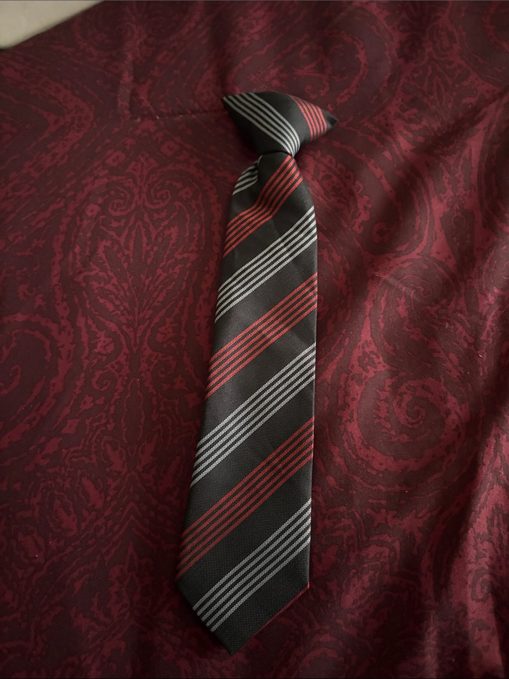 Hugo Boss Black Tie with Red and Gray Stripes